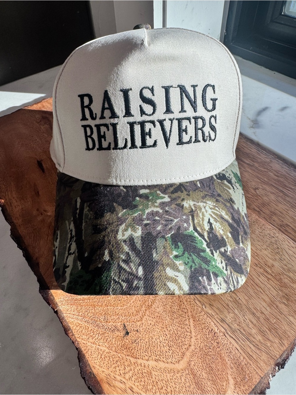 Raising Believers Camouflage Brim Trucker Hat - Cream